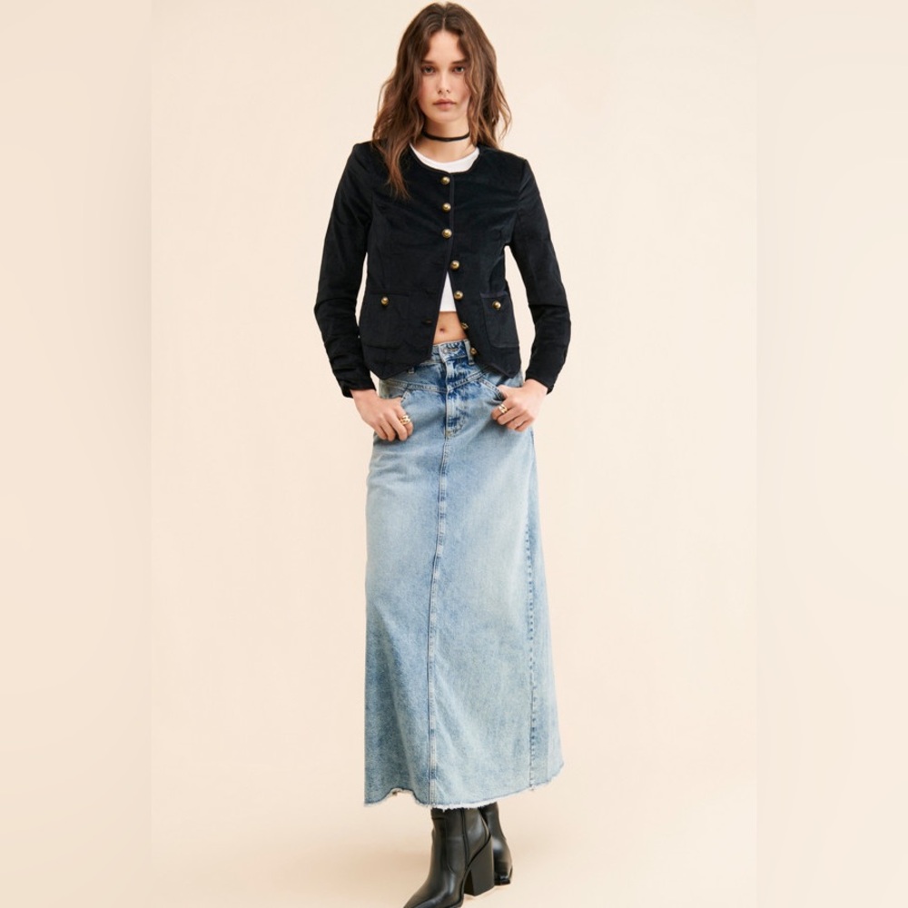 New Free People Black Velvet Gothic Becky Band Style Jacket Coat sz XS